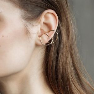 Sansoeurs solid 18k gold hoop statement earring Big Double Gold Hugger ear cuff